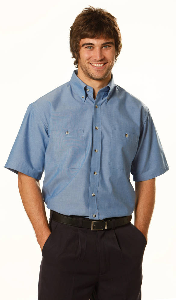 MENS WRINKLE FREE S/S CHAMBRAY SHIRTS