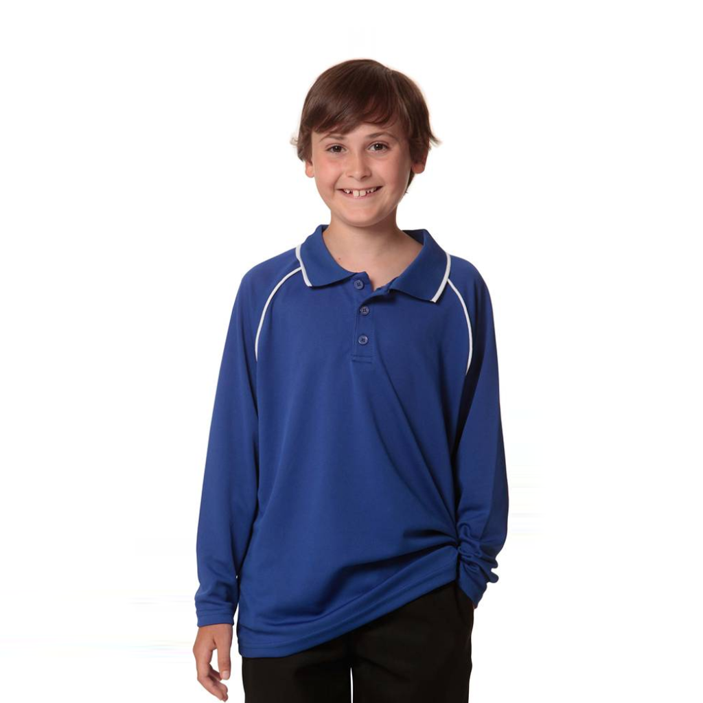KIDS LONG SLEEVE CONTRAST COLOUR POLO