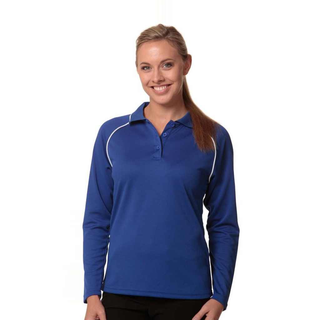 LADIES LONG SLEEVE CONTRAST COLOUR POLO