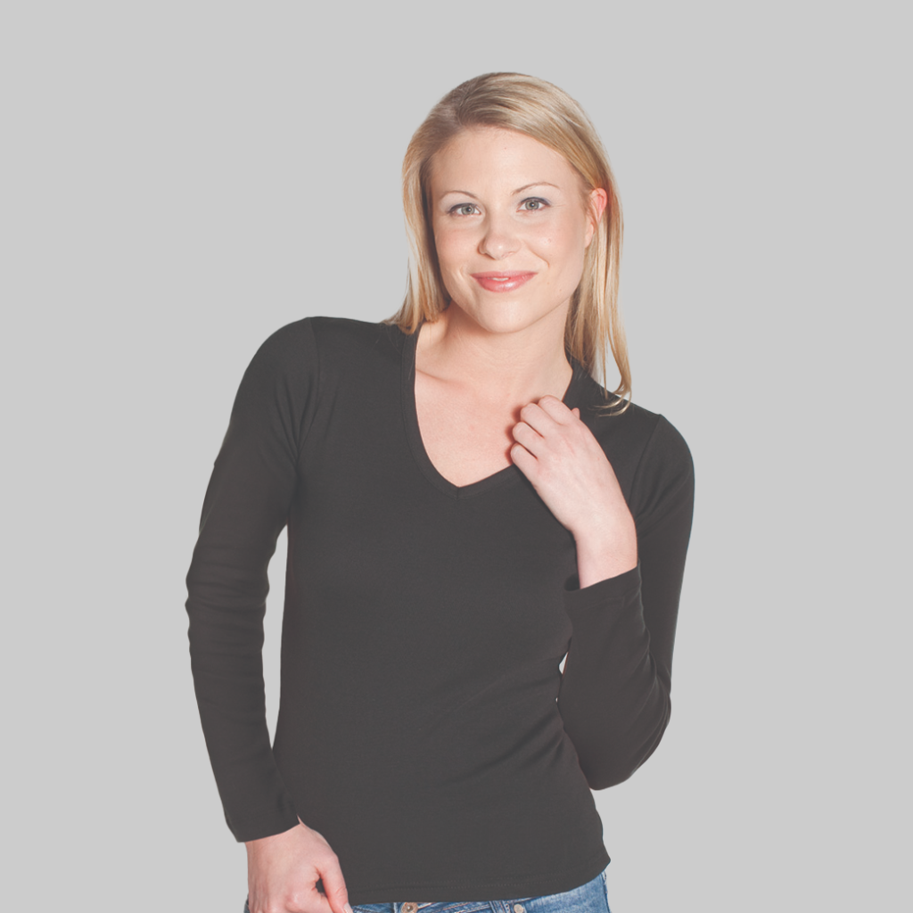 LADIES L/S V-NECK RIB TEE