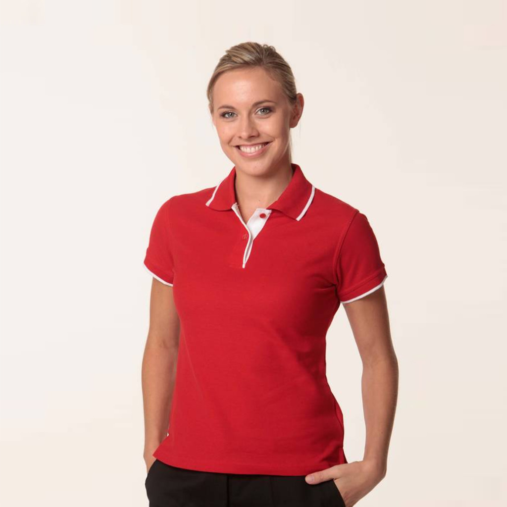 LADIES POLY COTTON CONTRAST SHORT SLEEVE POLO