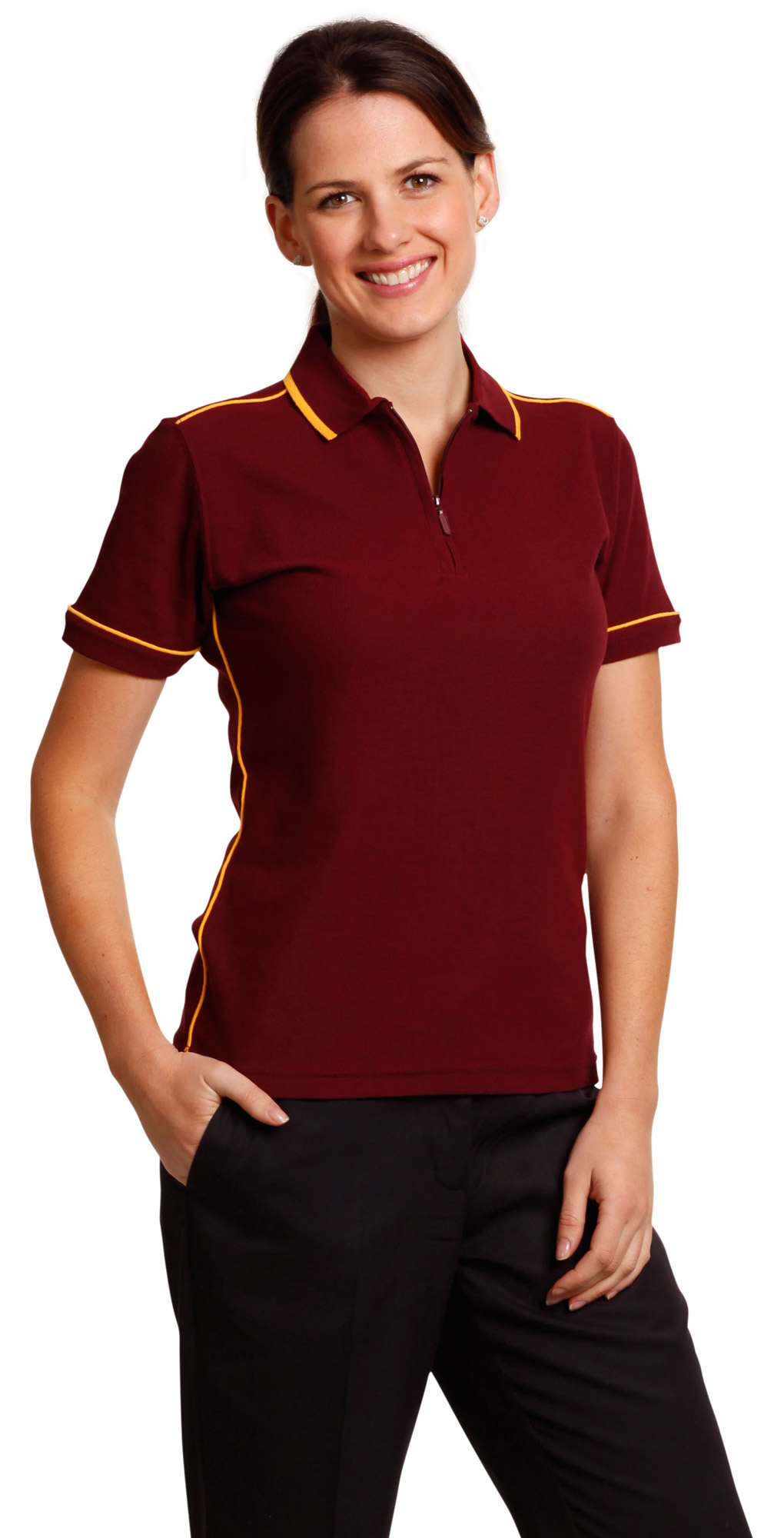 LADIES POLY COTTON MINI-WAFFLE CONTRAST POLO S/S