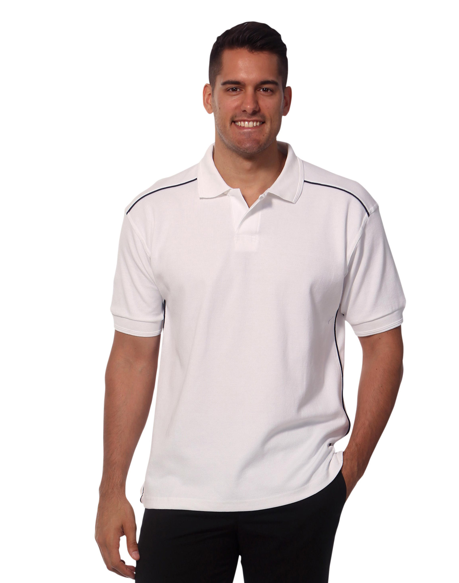MENS PURE COTTON CONTRAST PIPING SHORT SLEEVE POLO