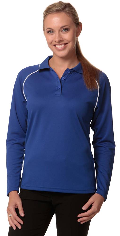 LADIES LONG SLEEVE CONTRAST COLOUR POLO
