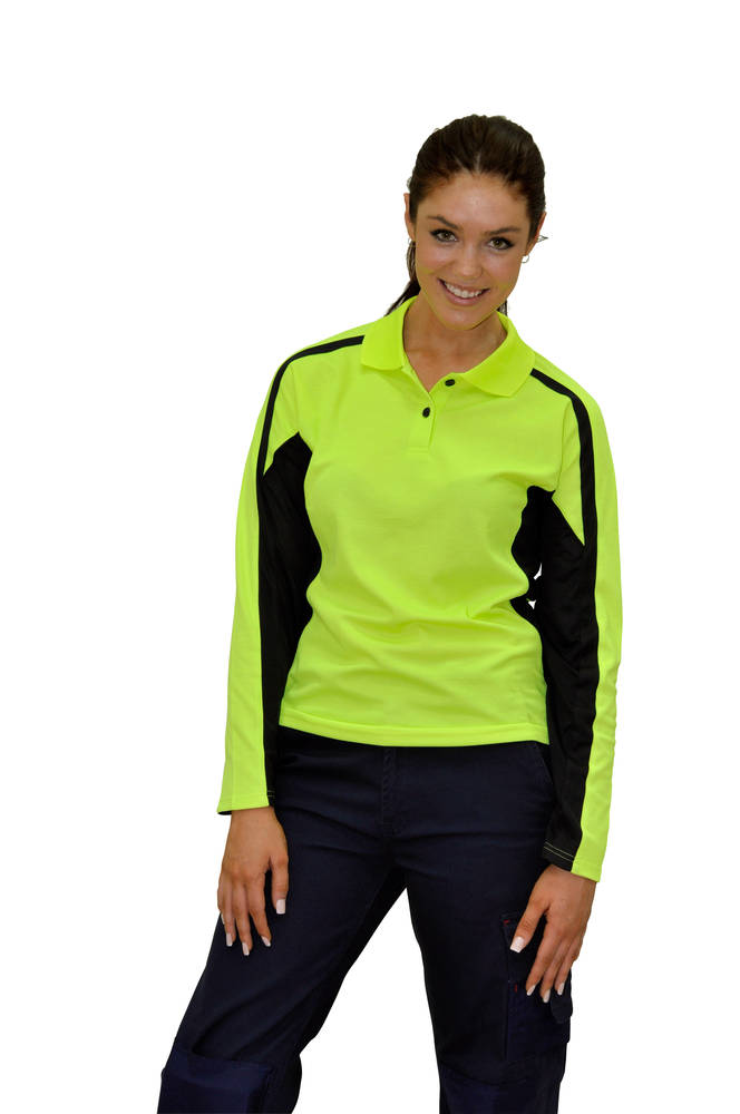 Ladies’ TrueDry® Hi-Vis Long Sleeve Polo with Reflective Piping