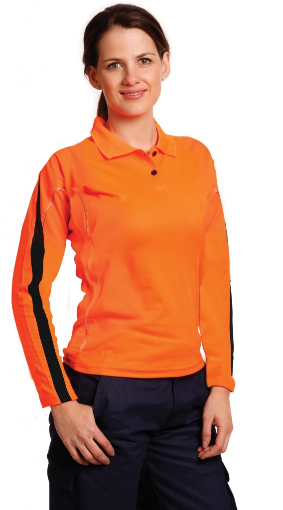 Ladies’ TrueDry® Hi-Vis Long Sleeve Polo with Reflective Piping
