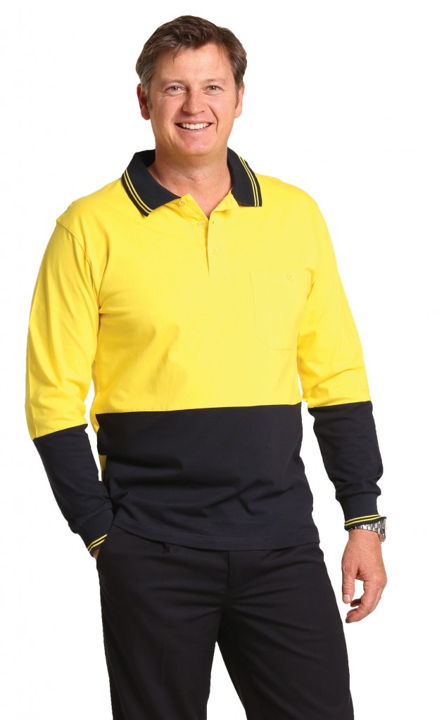 Hi-Vis Cotton Two Tone Long Sleeve Safety Polo