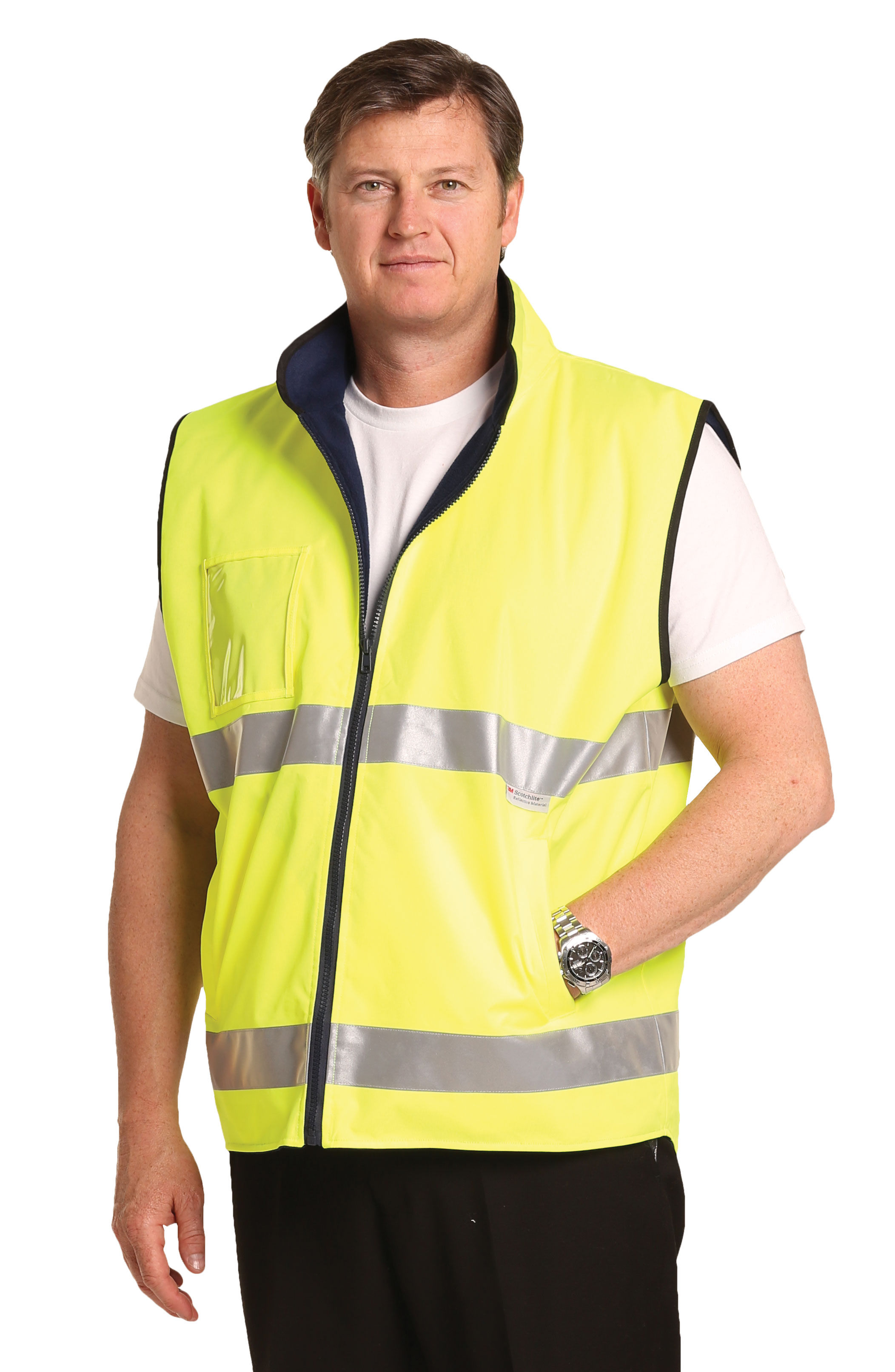 HiVis Reversible Mandarine Collar Safety Vest With 3M Tapes FCW