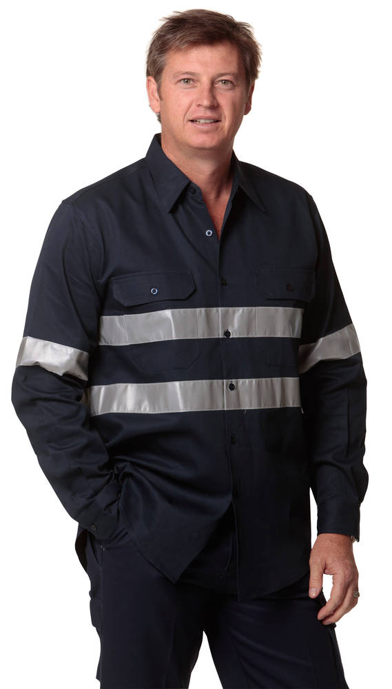Cotton Drill Long Sleeve Work Shirt with 3M Tapes
