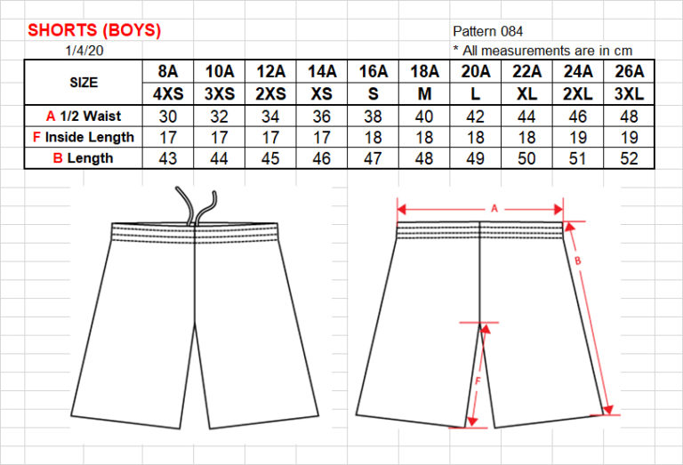 Men's Medium Shorts Size Chart