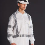 FCW - WT09HV Mens White Safety Shirt With X Back Biomotion Tape Configuration