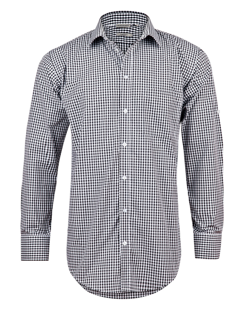 M7300L/M7300S  Men’s Gingham Check Long Sleeve Shirt With Roll-Up Tab Sleeve