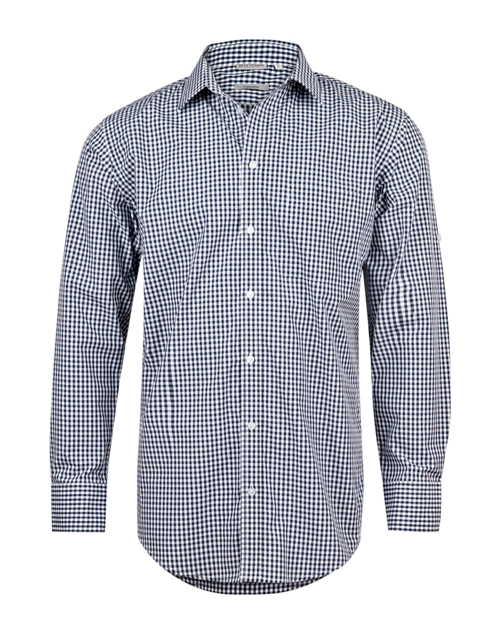 M7300L/M7300S  Men’s Gingham Check Long Sleeve Shirt With Roll-Up Tab Sleeve