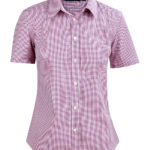 FCW - M8340L/M8340S/M8340Q Ladies’ Two Tone Mini Gingham Short Sleeve Shirt