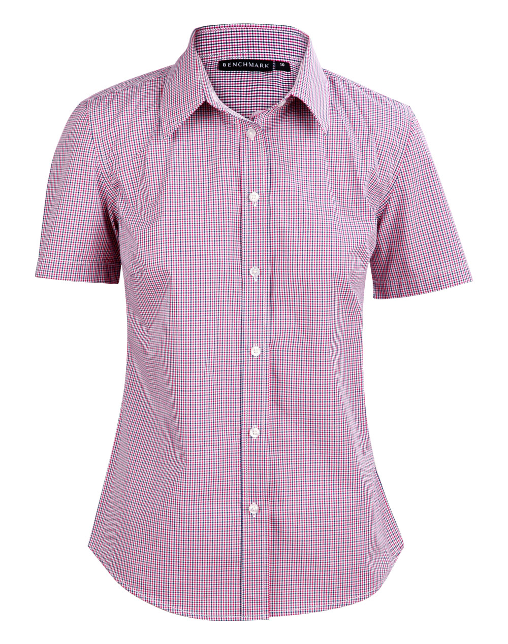 M8340L/M8340S/M8340Q Ladies’ Two Tone Mini Gingham Short Sleeve Shirt